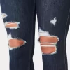 Κολάν Jean με καμπυλωτό ψηλό ύψος σκισμένο Dark Wash Κολάν Jean με καμπυλωτό ψηλό ύψος σκισμένο Dark Wash