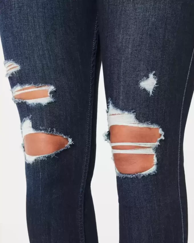 Κολάν Jean με καμπυλωτό ψηλό ύψος σκισμένο Dark Wash Κολάν Jean με καμπυλωτό ψηλό ύψος σκισμένο Dark Wash