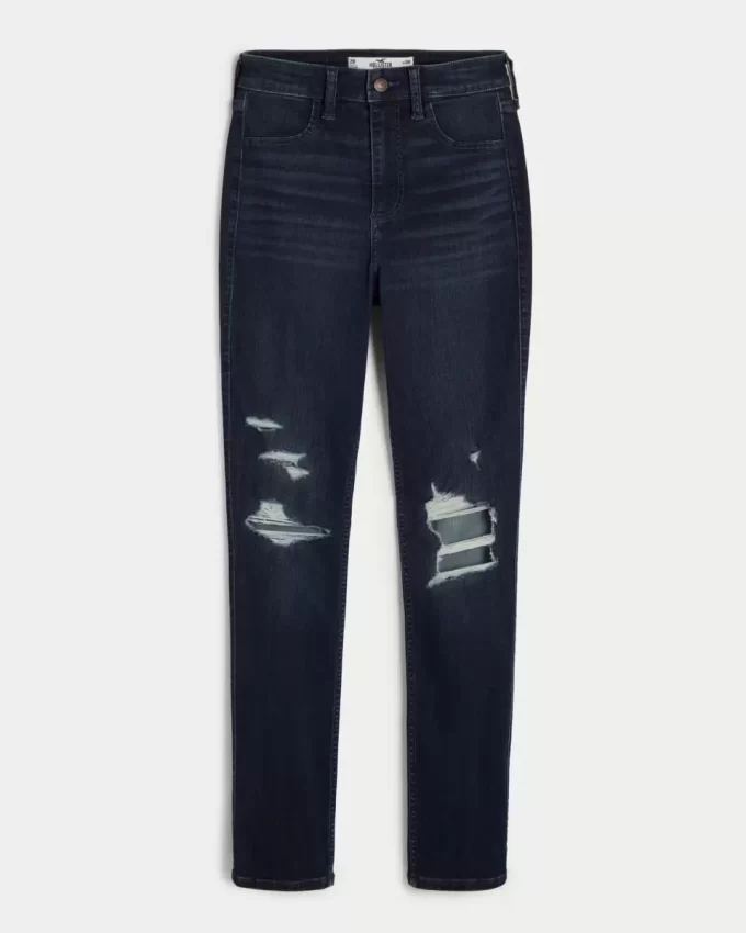 Κολάν Jean με καμπυλωτό ψηλό ύψος σκισμένο Dark Wash Κολάν Jean με καμπυλωτό ψηλό ύψος σκισμένο Dark Wash