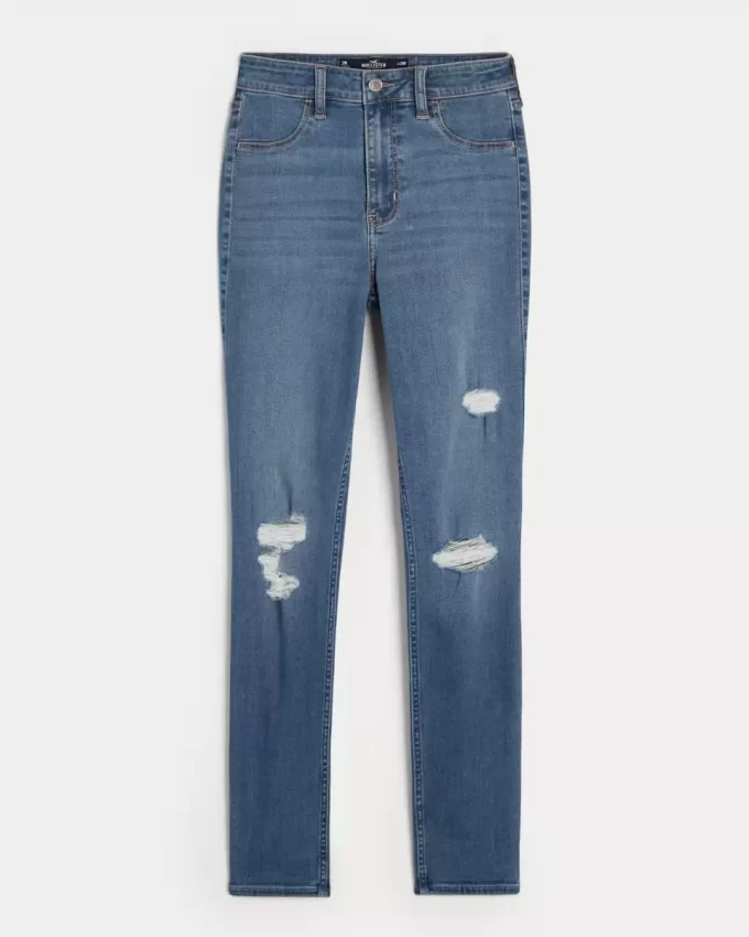 Κολάν Jean Ripped Medium Wash με ψηλό ύψος Κολάν Jean Ripped Medium Wash με ψηλό ύψος