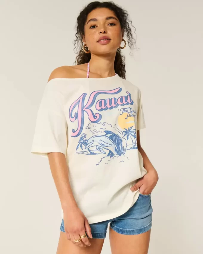 Υπερμεγέθη γραφικό μπλουζάκι Kauai Off-the-Shoulder Υπερμεγέθη γραφικό μπλουζάκι Kauai Off-the-Shoulder