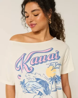 Υπερμεγέθη γραφικό μπλουζάκι Kauai Off-the-Shoulder
