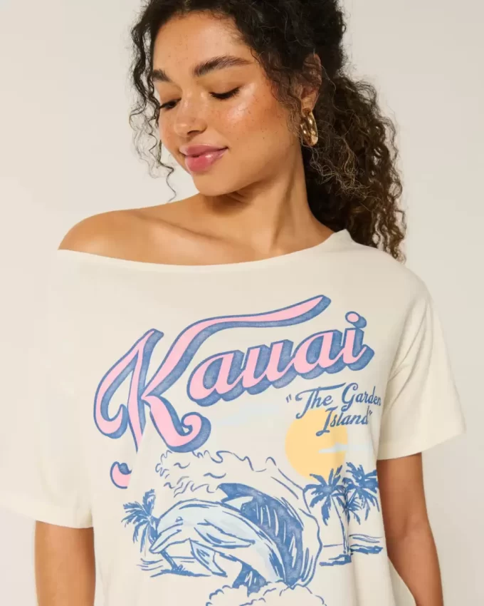 Υπερμεγέθη γραφικό μπλουζάκι Kauai Off-the-Shoulder Υπερμεγέθη γραφικό μπλουζάκι Kauai Off-the-Shoulder