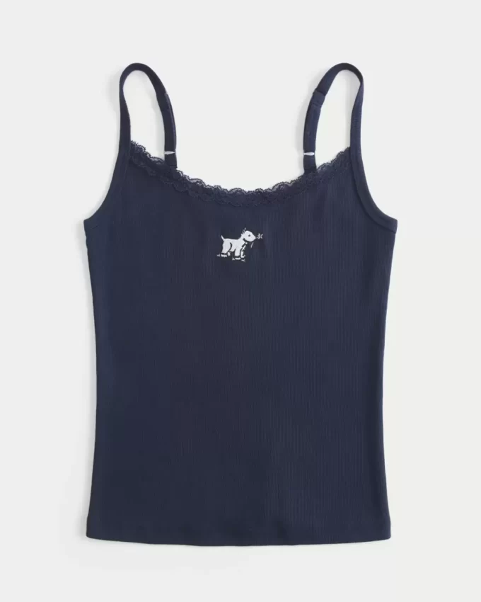Lace Trim Dog Graphic Tank