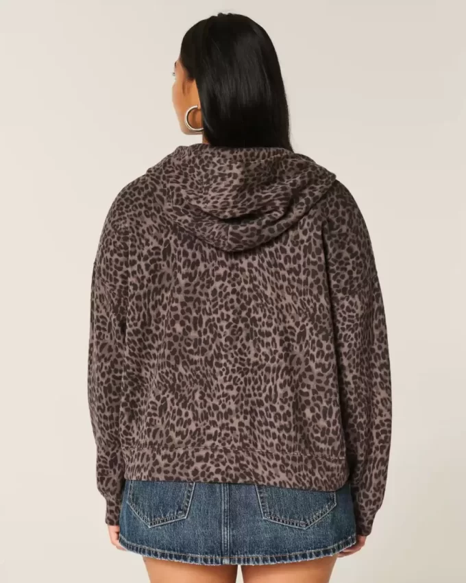 Μεγάλο φούτερ με φερμουάρ Leopard Print Μεγάλο φούτερ με φερμουάρ Leopard Print