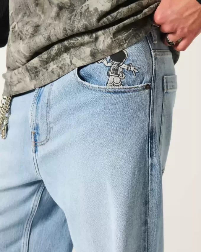 Light Wash Astronaut Graphic Super Baggy Jeans