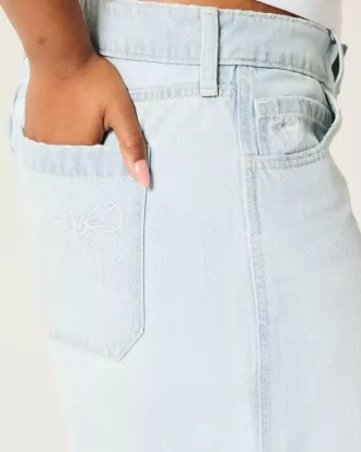 Χαμηλό ύψος Light Wash Bow Graphic Baggy Jort