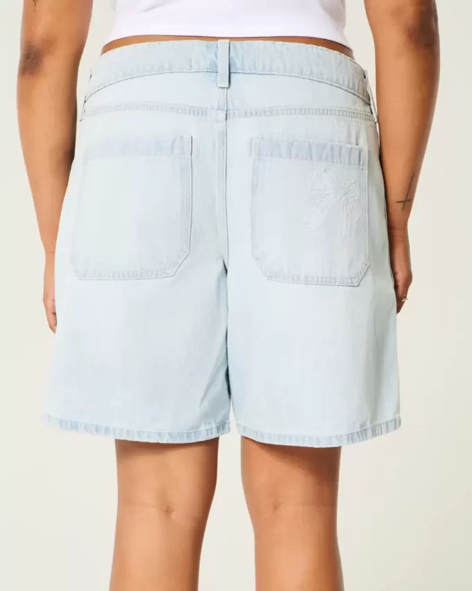 Χαμηλό ύψος Light Wash Bow Graphic Baggy Jort Χαμηλό ύψος Light Wash Bow Graphic Baggy Jort