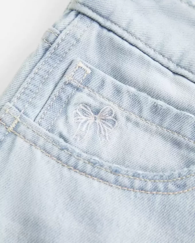 Χαμηλό ύψος Light Wash Bow Graphic Baggy Jort Χαμηλό ύψος Light Wash Bow Graphic Baggy Jort