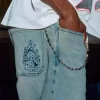 Light Wash Embroidered Dice Skater Baggy Jeans