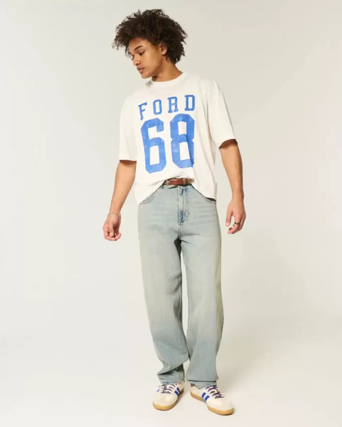 Light Wash Embroidered Dice Skater Baggy Jeans