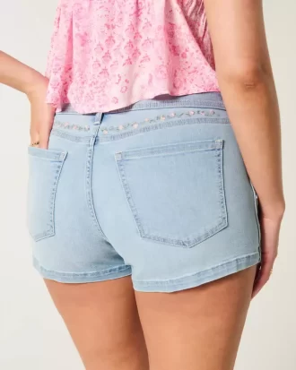 Σορτς με καμπύλες χαμηλού ύψους Light Wash Floral κεντημένο τζιν σορτς