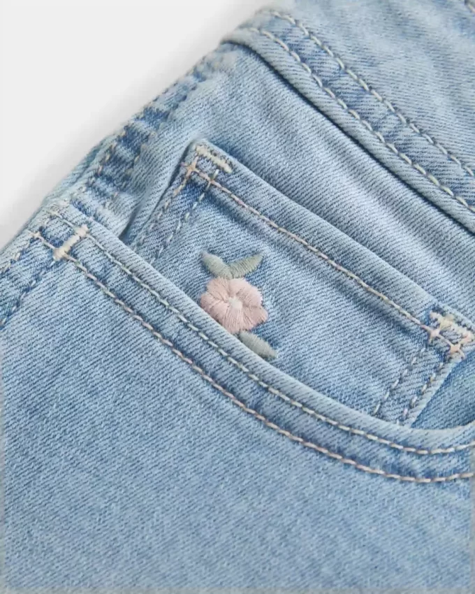 Σορτς με καμπύλες χαμηλού ύψους Light Wash Floral κεντημένο τζιν σορτς Σορτς με καμπύλες χαμηλού ύψους Light Wash Floral κεντημένο τζιν σορτς