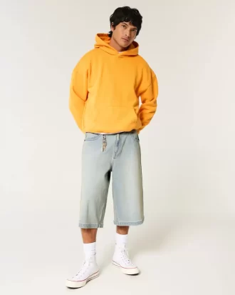 Light Wash Half-Length Skater Baggy Jeans