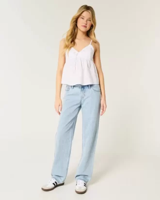 Χαμηλό ανάγλυφο Light Wash Loose Jeans