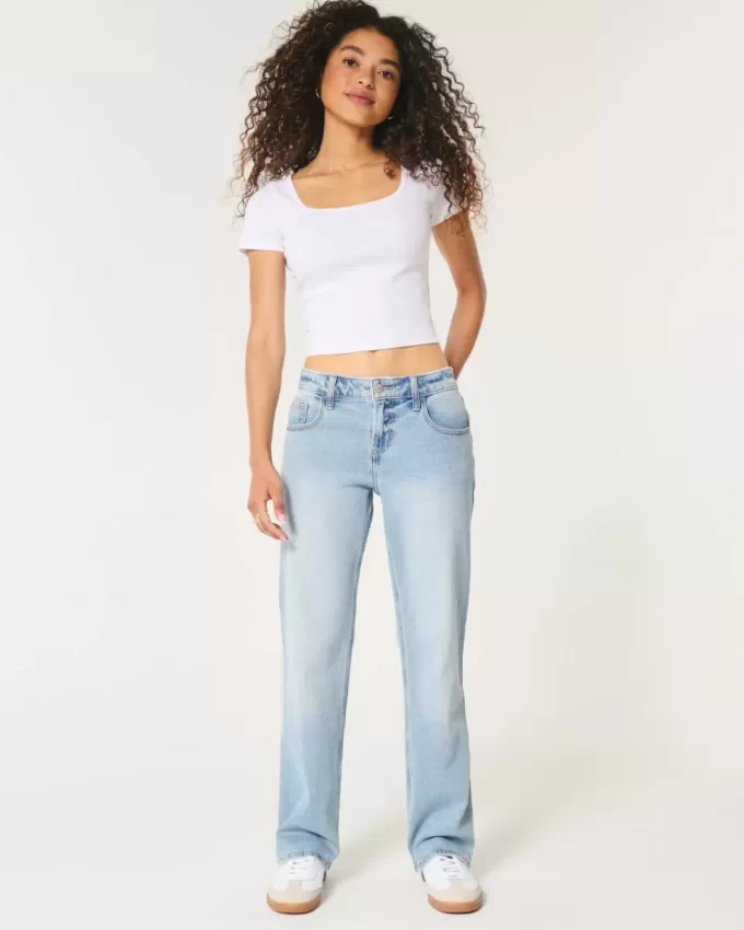 Χαμηλό ανάγλυφο Light Wash Relaxed Straight Jeans Χαμηλό ανάγλυφο Light Wash Relaxed Straight Jeans