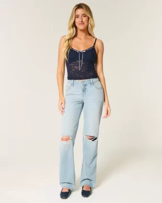 Χαμηλό ανάγλυφο Light Wash Ripped Loose Jeans