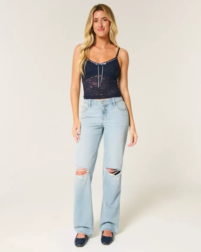 Χαμηλό ανάγλυφο Light Wash Ripped Loose Jeans Χαμηλό ανάγλυφο Light Wash Ripped Loose Jeans