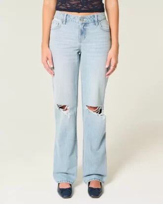 Χαμηλό ανάγλυφο Light Wash Ripped Loose Jeans