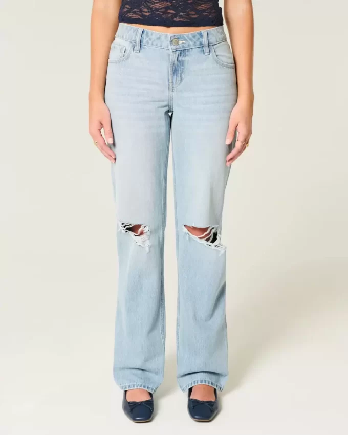 Χαμηλό ανάγλυφο Light Wash Ripped Loose Jeans Χαμηλό ανάγλυφο Light Wash Ripped Loose Jeans
