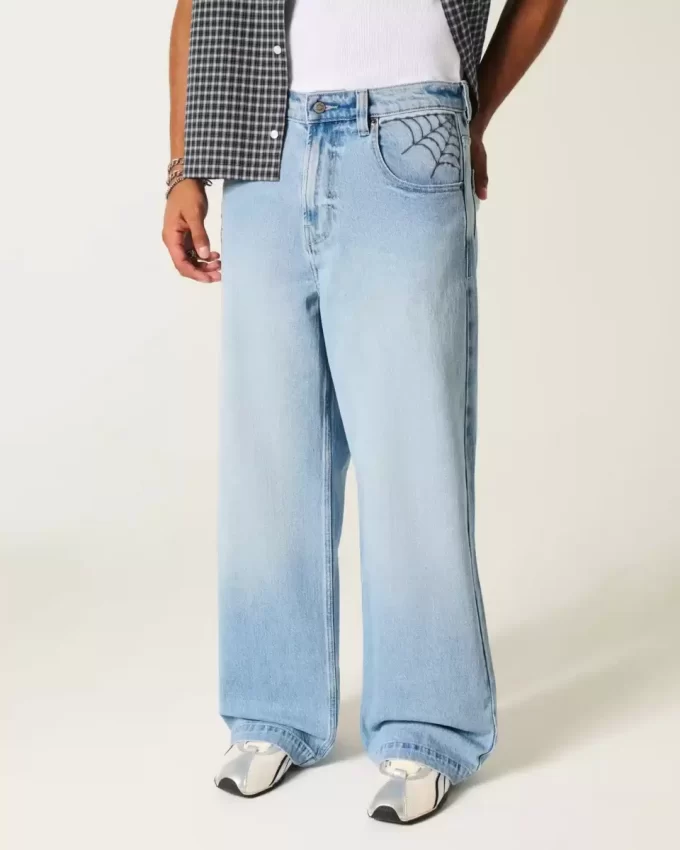Light Wash Spider Graphic Super Baggy Jeans