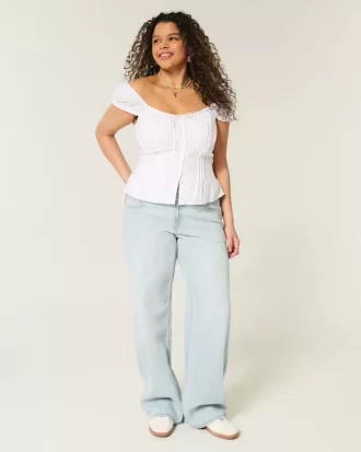 Χαμηλό ανάγλυφο Light Wash Star Embroidery Baggy Jeans