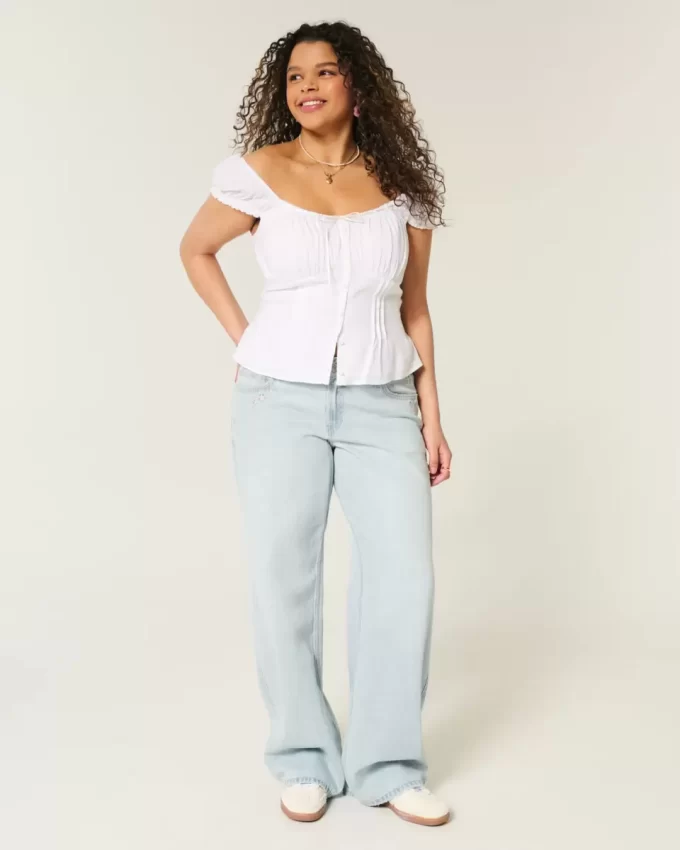 Χαμηλό ανάγλυφο Light Wash Star Embroidery Baggy Jeans Χαμηλό ανάγλυφο Light Wash Star Embroidery Baggy Jeans