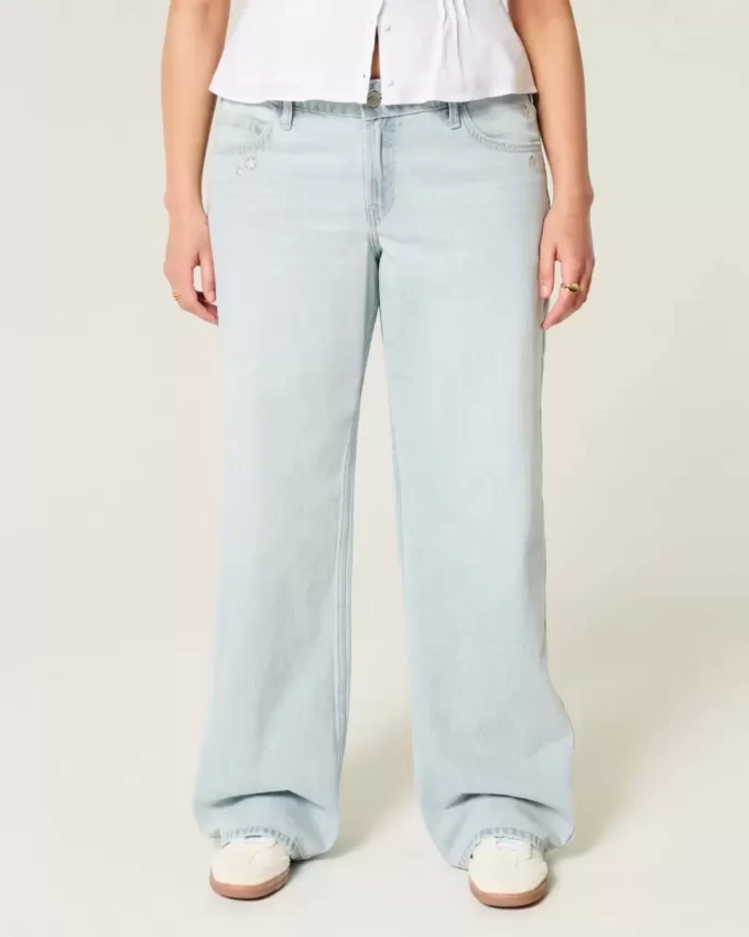 Χαμηλό ανάγλυφο Light Wash Star Embroidery Baggy Jeans Χαμηλό ανάγλυφο Light Wash Star Embroidery Baggy Jeans