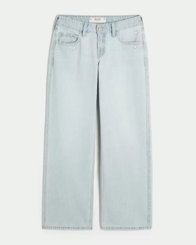 Χαμηλό ανάγλυφο Light Wash Star Embroidery Baggy Jeans Χαμηλό ανάγλυφο Light Wash Star Embroidery Baggy Jeans