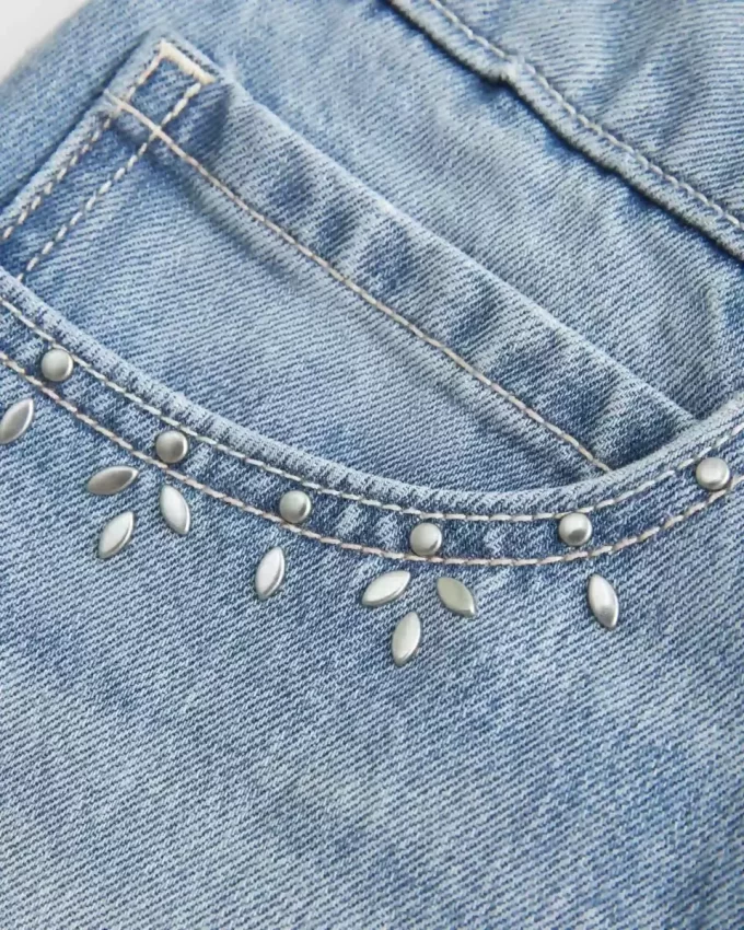 Μίνι τζιν σκόρτ Light Wash Studded Μίνι τζιν σκόρτ Light Wash Studded