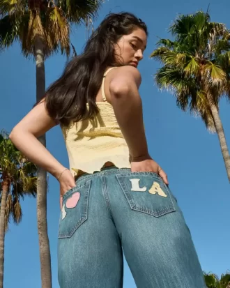Γραφικά φαρδιά τζιν Los Angeles Medium Wash με χαμηλό ύψος