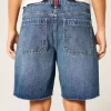 Low-Rise Dark Wash American Flag Graphic Baggy Jort Low-Rise Dark Wash American Flag Graphic Baggy Jort