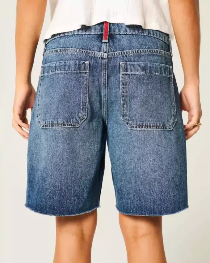 Low-Rise Dark Wash American Flag Graphic Baggy Jort Low-Rise Dark Wash American Flag Graphic Baggy Jort