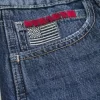 Low-Rise Dark Wash American Flag Graphic Baggy Jort Low-Rise Dark Wash American Flag Graphic Baggy Jort