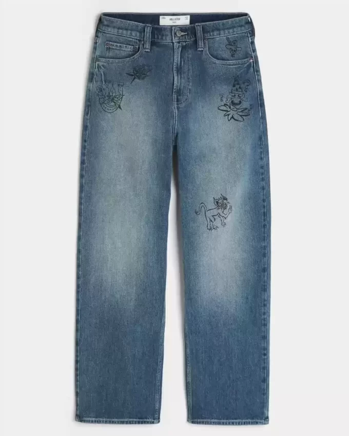Medium Wash Doodle Baggy Jeans Medium Wash Doodle Baggy Jeans