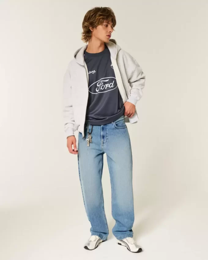 Medium Wash Eagle Graphic Baggy Jeans Medium Wash Eagle Graphic Baggy Jeans