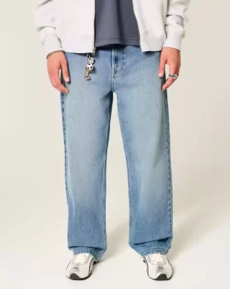 Medium Wash Eagle Graphic Baggy Jeans