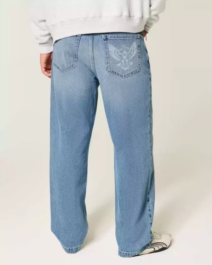 Medium Wash Eagle Graphic Baggy Jeans Medium Wash Eagle Graphic Baggy Jeans