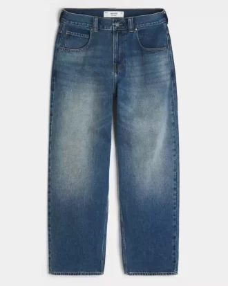 Medium Wash Eagle Graphic Skater Baggy Jeans