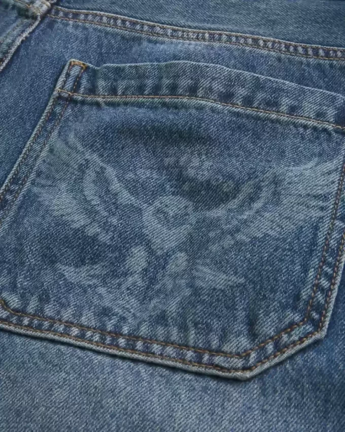 Medium Wash Eagle Graphic Skater Baggy Jeans Medium Wash Eagle Graphic Skater Baggy Jeans