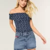 Χαμηλό ψηλό Medium Wash Flag Κεντημένο τζιν Mini Skort Χαμηλό ψηλό Medium Wash Flag Κεντημένο τζιν Mini Skort