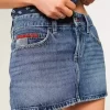 Χαμηλό ψηλό Medium Wash Flag Κεντημένο τζιν Mini Skort Χαμηλό ψηλό Medium Wash Flag Κεντημένο τζιν Mini Skort