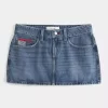 Χαμηλό ψηλό Medium Wash Flag Κεντημένο τζιν Mini Skort Χαμηλό ψηλό Medium Wash Flag Κεντημένο τζιν Mini Skort