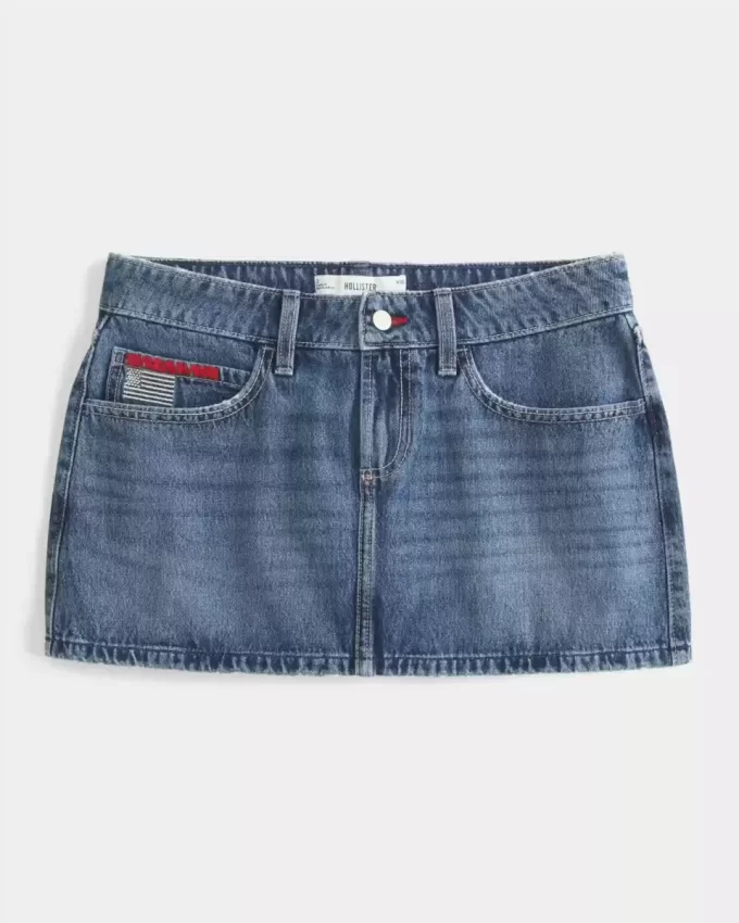 Χαμηλό ψηλό Medium Wash Flag Κεντημένο τζιν Mini Skort Χαμηλό ψηλό Medium Wash Flag Κεντημένο τζιν Mini Skort