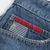 Χαμηλό ψηλό Medium Wash Flag Κεντημένο τζιν Mini Skort Χαμηλό ψηλό Medium Wash Flag Κεντημένο τζιν Mini Skort