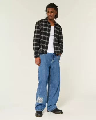 Medium Wash NYC Graphic Super Baggy Jeans