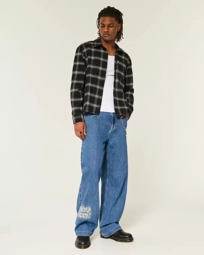 Medium Wash NYC Graphic Super Baggy Jeans