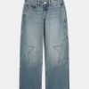 Χαμηλό ύψος Medium Wash Star Graphic Baggy Jeans Χαμηλό ύψος Medium Wash Star Graphic Baggy Jeans