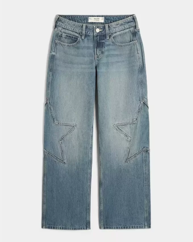 Χαμηλό ύψος Medium Wash Star Graphic Baggy Jeans Χαμηλό ύψος Medium Wash Star Graphic Baggy Jeans