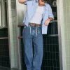 Medium Wash Star Graphic Skater Baggy Jeans